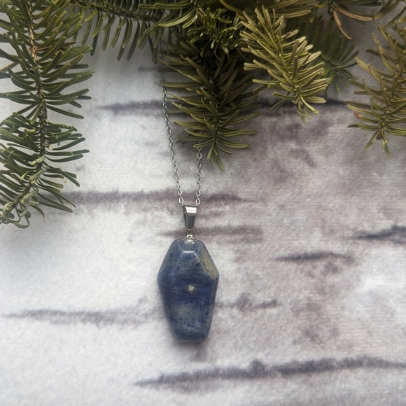 Blue Soladite Coffin Stone Necklace with Stainless steel chain - Picture 3 of 3